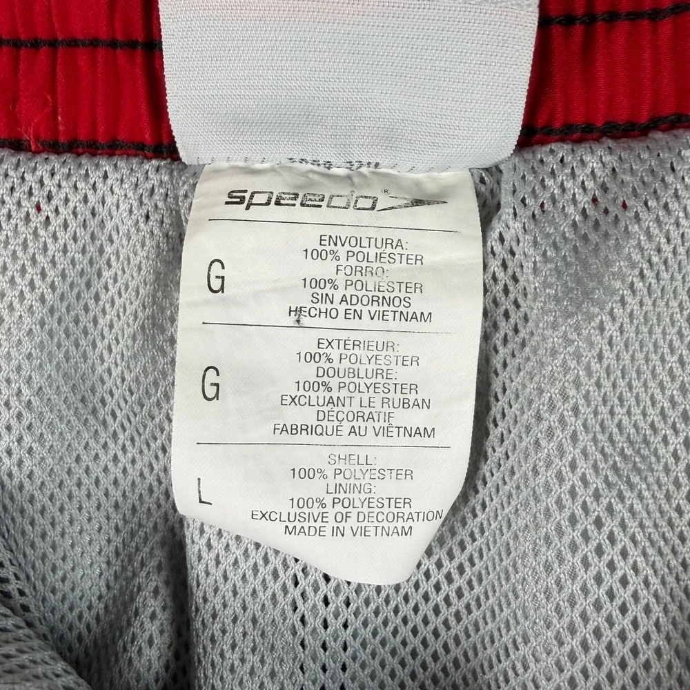 Speedo Mens Large Plaid Board Shorts‎ Black White Red Swim Trunks Mesh Lined